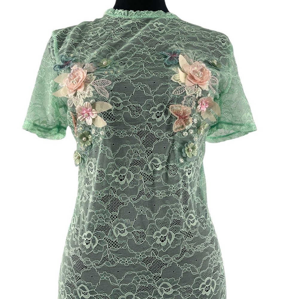 Free People Lace Applique Maxi Dress, mint green,floral design,Large, New - Picture 3 of 14